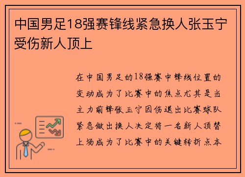 中国男足18强赛锋线紧急换人张玉宁受伤新人顶上